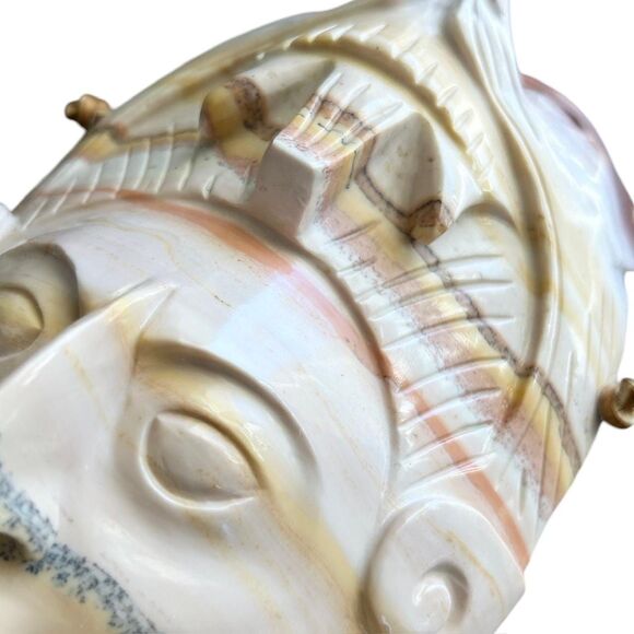 Hand Carved Cream Colored African Onyx Marble Style Wall Hanging Face Mask - Picture 5 of 6